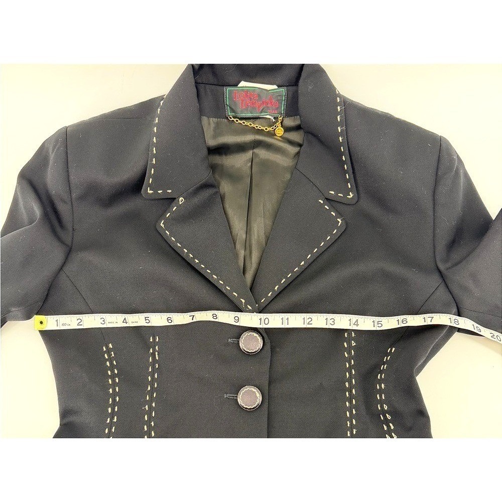 VTG Lolita Lempicka Paris Black Contrast Pick Stitch Tailored Blazer Jacket - Picture 4 of 8